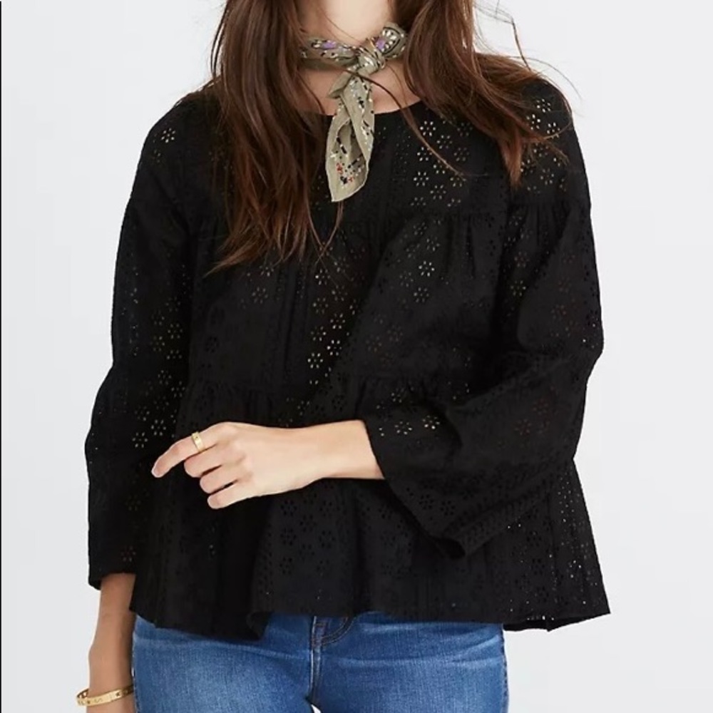 Madewell Eyelet Tiered Button-Back Top- XS
